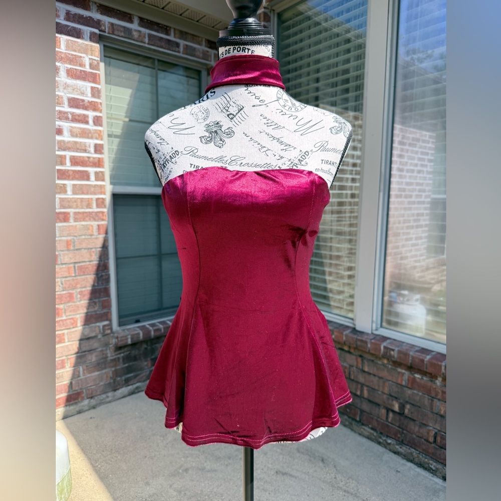 Cici Velvet deep red peplum top